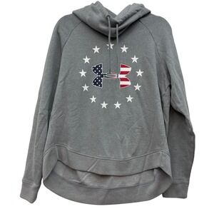 Under Armour Hoodie Womens Large Gray USA‎ Flag Stars Loose Fit